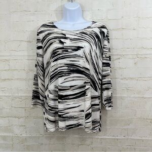 JM Collection Black Abstract 3/4 Sleeve Blouse